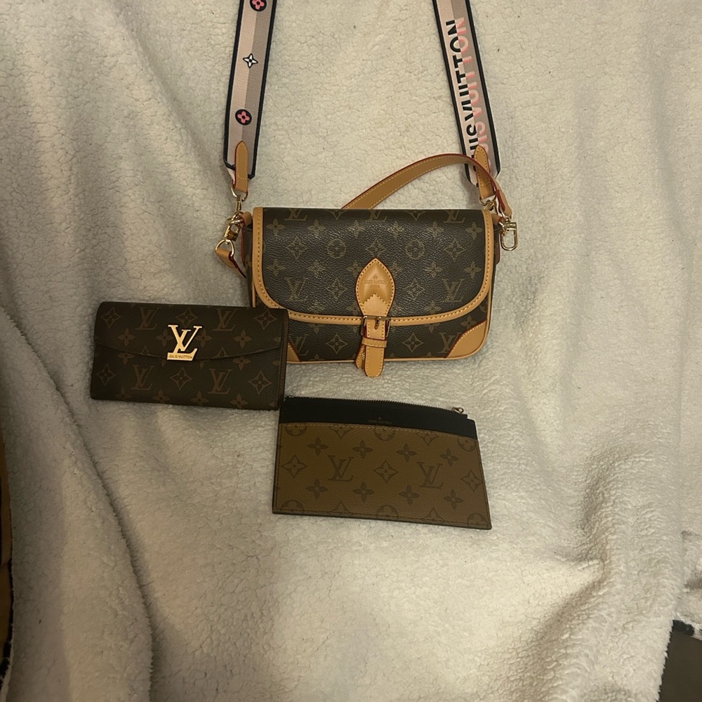 Brown Monogram Crossbody Bag Set